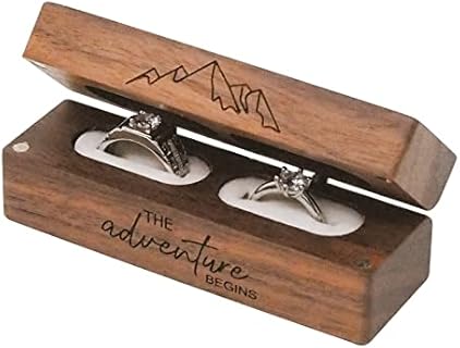 Muchly Rustic Engraved Wooden Keepsake Wedding Rings Box in Polished Solid Wood with Rectangular Design for Women and Men