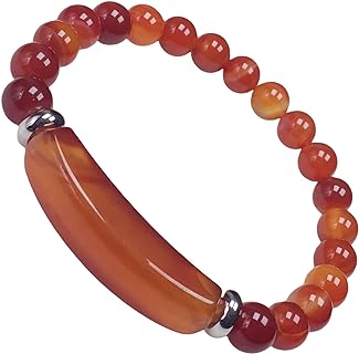 Handcrafted Indian Beaded Bracelet with Carnelian Stone on Bead Chain for Spiritual Wellness, Good Luck, and Energy Balance - Eden's Call Crystal Beads Stretch Bangle