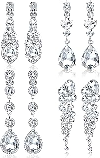 Thunaraz Vintage Weiss Rhinestone Clip-On Earrings with Cubic Zirconia Teardrop Design for Women