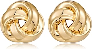Gold-Plated Brass Knot Stud Earrings - Large, Chunky Design - Ideal for Women and Girls - Feminine Geometric Shape - Glamorous and Fashion-Forward