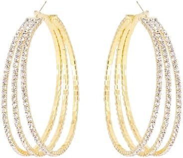 Jascaela Women's Silver Layered Hoop Earrings with Latch Back and Drop Design, Embellished with Rhinestone Crystals