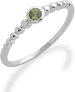 925 Sterling Silver Round 0.10ct Peridot Gemstone Stackable Birthstone Ring