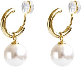 14K Gold Pearl Earrings for Women Vintage Clip On Dangle Earrings Non Pierced Earrings for Girls Lightweight Drop Dangle