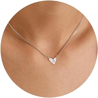 MONOOC Silver Plated Initial Heart Necklace for Kids with Cable Chain, Perfect Toddler Jewelry for Girls