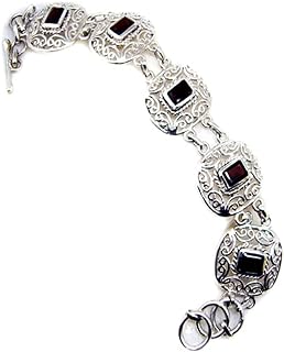 Women's Sterling Silver Rope Chain Bangle Bracelet with Toggle Clasp & Natural Garnet, Size 6.5-8 inches