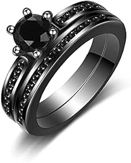 Stunning Black Zircon Solitaire Bridal Rings Set with Channel Set Design and Cubic Zirconia Gem Type, Y1077-2D