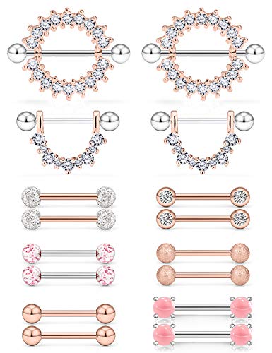 Lcolyoli 16PCS 16G 14G Glow in the Dark Nipple Rings Surgical Steel Dangle Nipplerings Tongue Barbell Body Piercing Jewelry for Women Men