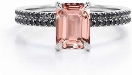 PVN JEWELS 925 Sterling Silver Bridal Ring Sets Emerald Cut Created Morganite Engagement Rings Vintage Promise Rings Wedding Bands for Women