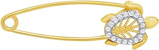 14k Yellow Gold Sea Turtle Pin Brooch with Cubic Zirconia