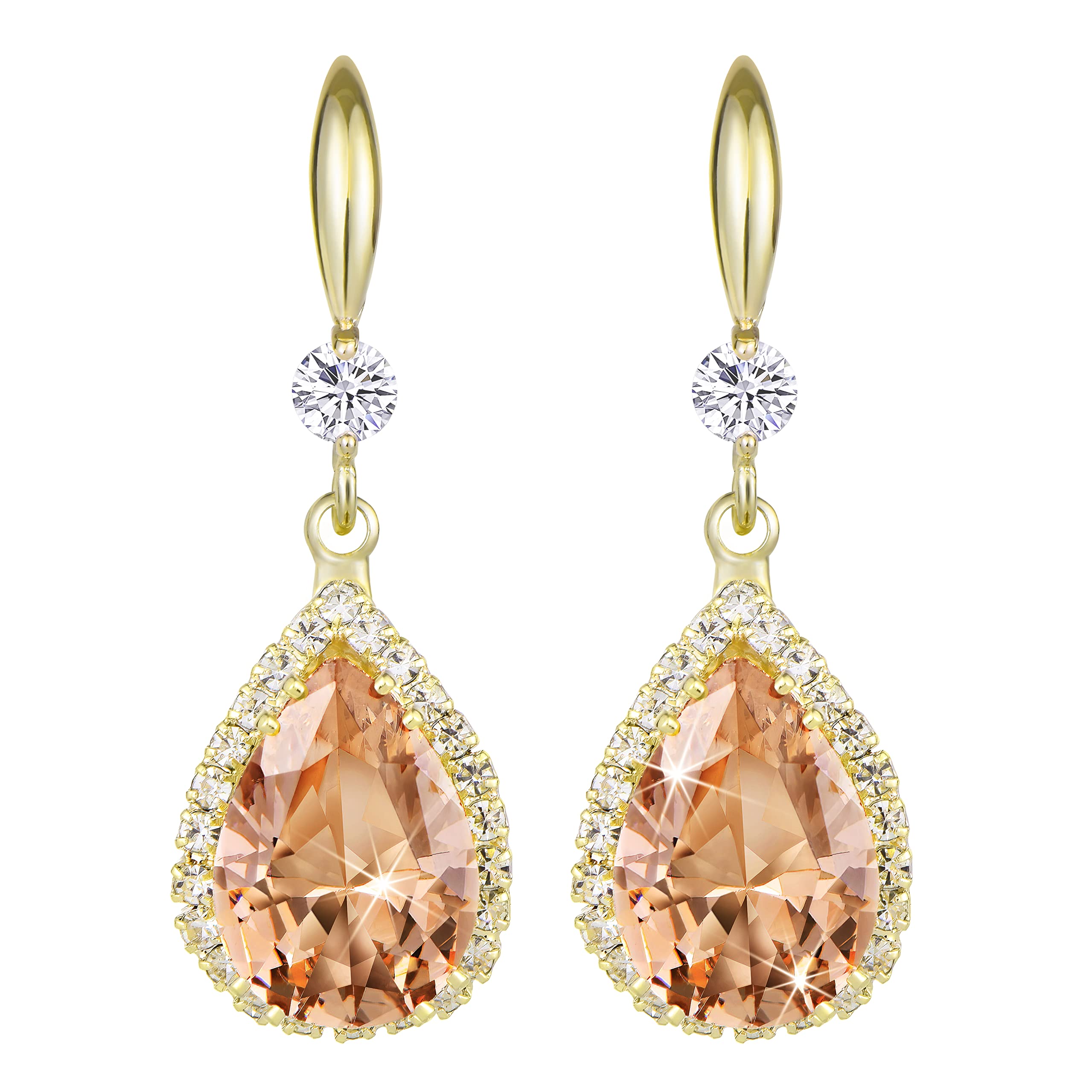 Linawe Diamond Dangle Earrings for Women Trendy, Rhinestone Drop Chandelier Earrings, Teardrop Crystal Cubic Zirconia Wedding Jewelry Set, 14K Gold/Rose Gold/Silver Tone
