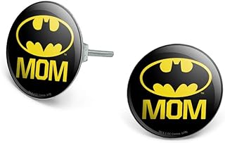 Batman Bat Mom Shield Logo Novelty Silver Plated Stud Earrings