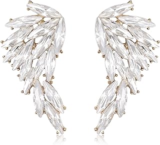 Alloy Push-Back Angel Wing Stud Earrings with Marquise Crystals for Women and Girls - Elegant Design Crystal Earrings Jewelry Gifts