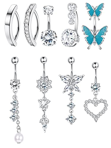 Package Of 4 Belly Button Rings Navel Piercing With Cone Design Cz 14g