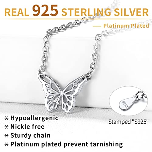 925 Sterling Silver Butterfly Necklace for Girls, Dainty Cute Butterfly Pendant Necklace for Women Minimalist Everyday Jewelry