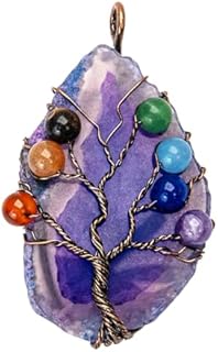 7 Chakra Tree of Life Purple Agate Gemstone Healing Crystals Necklace Copper Wire Wrapped Natural Gemstone Necklace Unisex