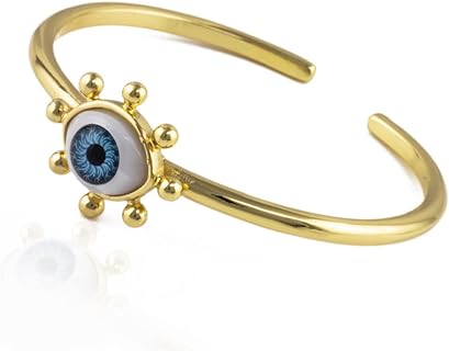 Box Chain Evil Eye Talisman Bangle Bracelet – Gold-Plated Brass, Adjustable Fit – Perfect Gift for Women and Girls – Classic and Elegant Design