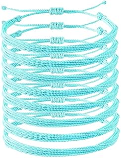 8-Piece Unisex String Ankle Bracelets: Handmade Braided with Ruby Gem & Silver Braided Chain - Durable Water-resistant Wax Cord Design