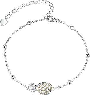 Pineapple Bracelet for Women,925 Sterling Silver Adjustable Pineapple Bracelets with 5A Cubic Zirconia,Cute Fruit Bracelets Jewelry Gifts for Women Girls Mom Daughter Wife