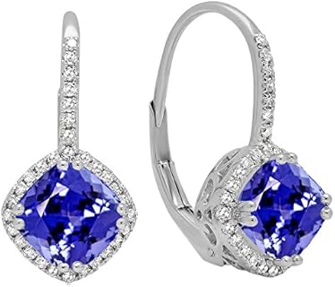 Lever Back Tanzanite Hoop Earrings with Cushion Gemstone for Women, Dazzlingrock Collection Style 10K White Gold