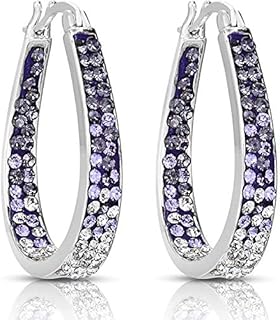 Savlano 14K White Gold Plated Inside Out Crystal Hoop Earrings For Women & Girls Comes With Savlano Gift Box