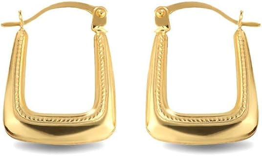 Solid 14K Yellow Gold Beaded Square Claddagh Hoop Earrings with Clip-On Back Finding for Women and Girls