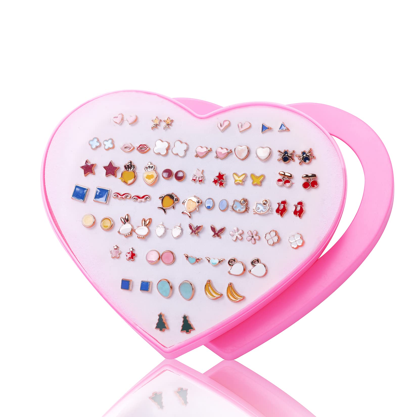 Royal Amoyy 36 Hypoallergenic Stud Earrings Set for Girls and Women with Heart Shape Gift Box,Colorful Ear Stud Set, Vivid Colors and Multi-styles