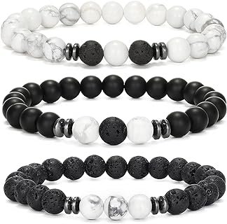 MengPa Mens Beaded Bracelets Matte Lava Rock Volcanic Stone Beads for Women Stretch Bracelet Fashion Jewelry