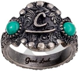 Western Turquoise Wedding Ring in Sterling Silver with Adjustable Size - AILIN Vintage Personalized Initial Boho Rings for Women