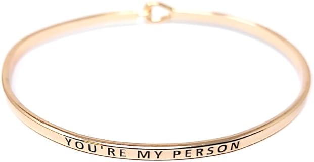 Inspirational YOU'RE MY PERSON Positive Message Engraved Thin Bangle Hook Bracelet