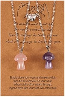 Mushroom Crystal Necklace Magnetic Heart Necklace Healing Stones Natural Amethyst Mushroom Pendant Necklace Matching Couples Necklace for Him Her Friendship Jewelry