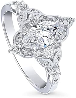 BERRICLE Sterling Silver Halo Wedding Engagement Rings Marquise Cut Cubic Zirconia CZ Art Deco Ring for Women, Rhodium Plated Size 4-10