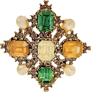 Byzantine Vintage Imitated Pearl and Color Stone Maltese Cross Brooch Pin for Women