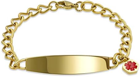 Bling Jewelry Identification Medical ID Bracelet Blank Miami Cuban Link Chain For Women Silver Tone Stainless Steel 7.5, 8 Inch