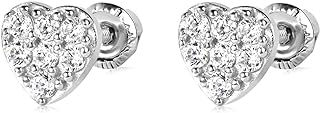 14K Solid White Gold Stud Earrings with Cubic Zirconia Gems & Screw Back Finding, Unisex Design by Olivia's Collection, Ideal for Women, Men and Teens