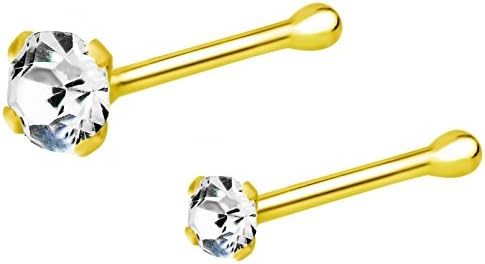 Forbidden Body Jewelry 22 g 18k Gold Plated Sterling Silver 1.5mm/2.5mm CZ Simulated Diamond Micro Nose Bone Stud for Women or Men (Set of 2)