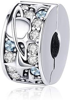 PANPOKI Clip Spacer Charm for Bracelet Clip Lock Stopper Bead Spacer Chain Charms for 925 Sterling Silver Dangle Pendant Bead with Cubic Zirconia for Birthday Mother's Day Jewelry Women Girls Gifts