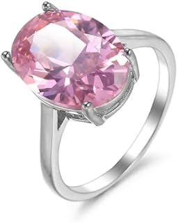 925 Sterling Silver Oval Cut Pink Gemstone Solitaire Ring AAA Cubic Zirconia Pink Detail Cushion Cut CZ Ring Promise Love Halo Engagement Band Jewelry Gift Ring for Women Size 6-10