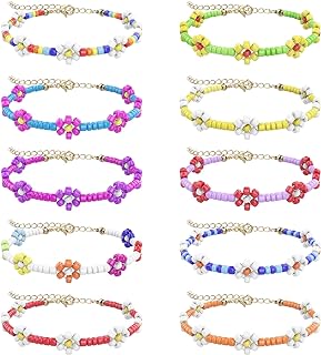 Yowivon Gold Beaded Bracelets for Women Girls Stretch Stackable Bead Ball Bracelet 14K Gold Plated Evil Eye Heart Pearl Bracelet Bohemian Jewelry Gifts