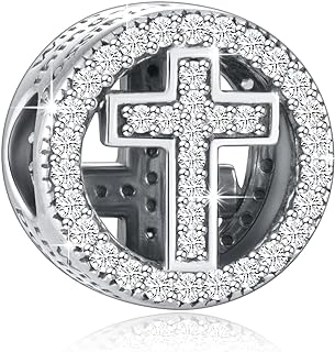 ANGEMIEL 925 Sterling Silver CZ Cross Charms with God All Things are Possible Fit European Snake Bracelets