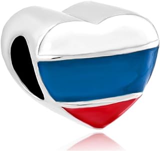 LovelyJewelry Patriotic Heart Charm Russian Flag Beads For Bracelet