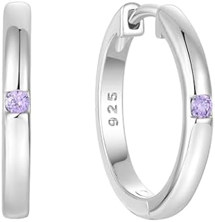 Hoop Earrings for Women 925 Sterling Silver Solitaire Huggie Earrings Polished Birthstone Jewelry