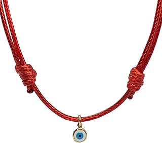 Unisex Sterling Silver Evil Eye Cord Choker Necklace in Red or Black - Adjustable No-Clasp Design for Men & Women, Perfect for Good Luck &  Protection