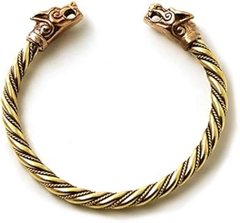 Bronze Viking Fenrir Wolf Twisted Cable Bangle Cuff Bracelet from Thailand