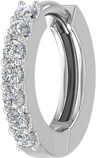 Refined Elegance FINEROCK Diamond Nose Pin Hoop, 0.13 Carat 7-Stone, in 14K White Gold with SI1-SI2 Clarity - Perfect Accessory for Any Event