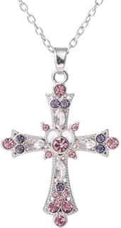 Pink Crystal Cross Pendant Necklace Gothic Punk Indie Colorful Cross Zircon Choker for Egirl Eboy Woman, Fashion Y2K Crystal Punk Gothic Zircon Choker for Girls Jewelry