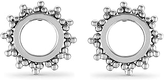 Boma Jewelry Sterling Silver Bohemian Balinese Beaded Texture Open Circle Sun Stud Earrings
