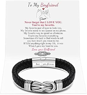 Father's Day Gifts for Dad Men Black Leather Bracelet for Men Dad Husband Boyfriend Son Grandson Brother Christmas Birthday Anniversary Father's Day Gifts from Daughter Wife Son 7.5|8.5|9 inch