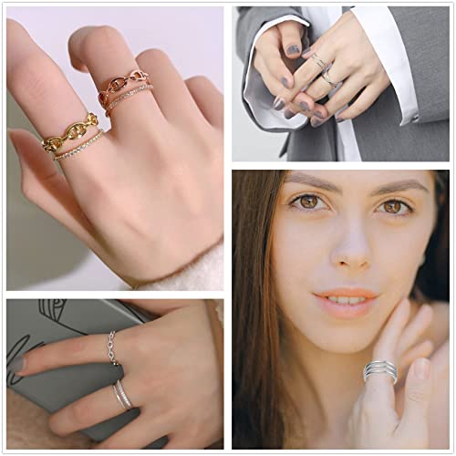 12PCS Silver Knuckle Rings Adjustable Open Rings for Women, 14K Gold Stackable Ring Set, Knot Wave Butterfly Flower Chain Dainty Thumb Rings Size Silver Cute Rings Jewelry for Teen Girls