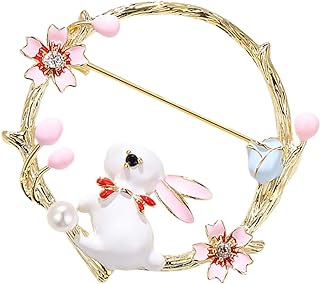SHOWERORO Rabbit Brooch Easter Gifts Jewelry Enamel Pin Year of The Rabbit Jewelry Decorative Collar Pin Cartoon Brooch Pin Enamel Animal Pin Spring Brooch Wreath Brooch Unique Metal Miss