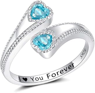December Birthstone Engagement Ring for Women - Sterling Silver Cubic Zirconia Stackable Ring with Double Heart Design